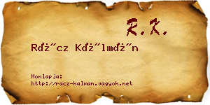 Rácz Kálmán névjegykártya